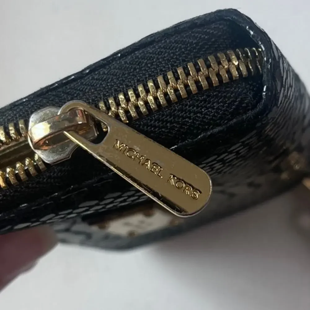 Michael Kors Black Snakeskin Embossed Zip Around Wristlet Wallet